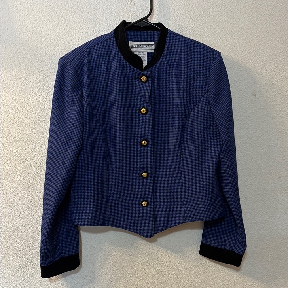 Jessica Howard Blue Tailored Blazer with Stand-Up Collar